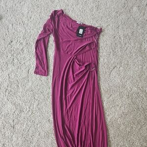 Fashion Nova Pink Asymmetrical Ruched Gown